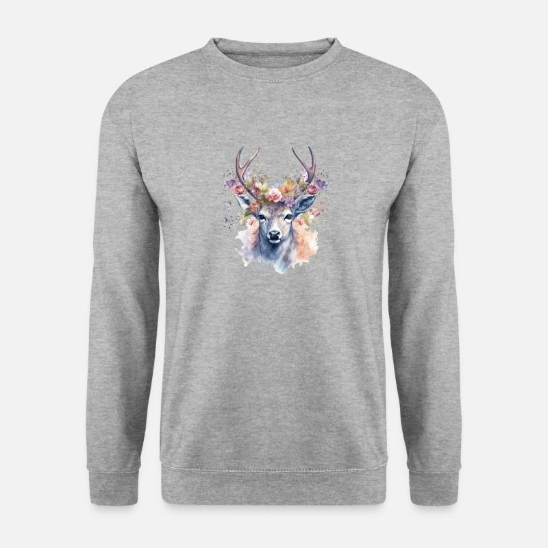 Ersatz Dirndl Hirschgeweih Hirsch - Unisex Pullover - Weißgrau meliert
