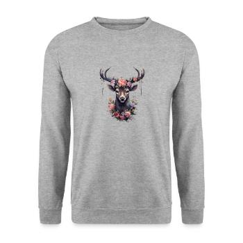 Ersatz Dirndl Hirschgeweih Hirsch - Unisex Pullover - Weißgrau meliert - Vorne - Alina (178cm) & Michal (187cm)