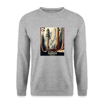 Vintage Sequoia Nationalpark Retro Roadtrip Kunst - Unisex Pullover - Weißgrau meliert - Vorne - Alina (178cm) & Michal (187cm)