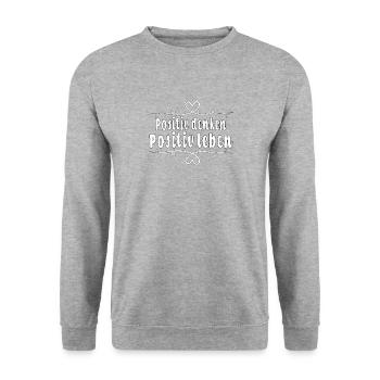 Positiv denken, positiv leben - Unisex Pullover - Weißgrau meliert - Vorne - Alina (178cm) & Michal (187cm)