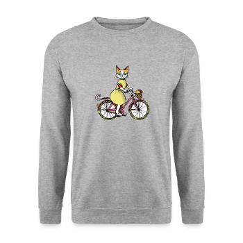 KATZE AUF FAHRRAD - Unisex Pullover - Weißgrau meliert - Vorne - Alina (178cm) & Michal (187cm)