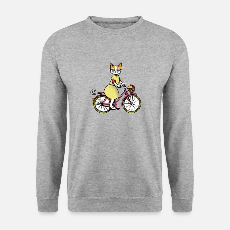 KATZE AUF FAHRRAD - Unisex Pullover - Weißgrau meliert
