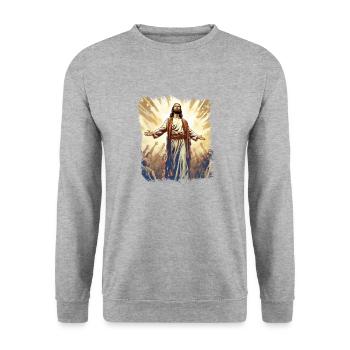 Jesus shines in the heavenly light of hope - Unisex Sweatshirt - salt & pepper - Front - Alina (178cm) & Michal (187cm)