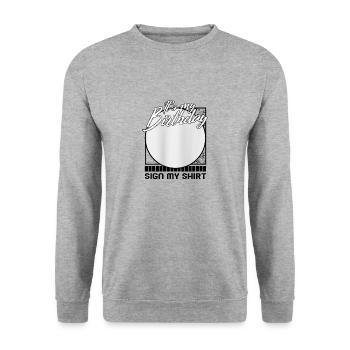 Geburtstagsshirt, es ist mein Geburtstagsschild mein Hemd - Unisex Pullover - Weißgrau meliert - Vorne - Alina (178cm) & Michal (187cm)