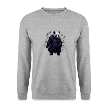 Samurai Panda - Unisex Pullover - Weißgrau meliert - Vorne - Alina (178cm) & Michal (187cm)