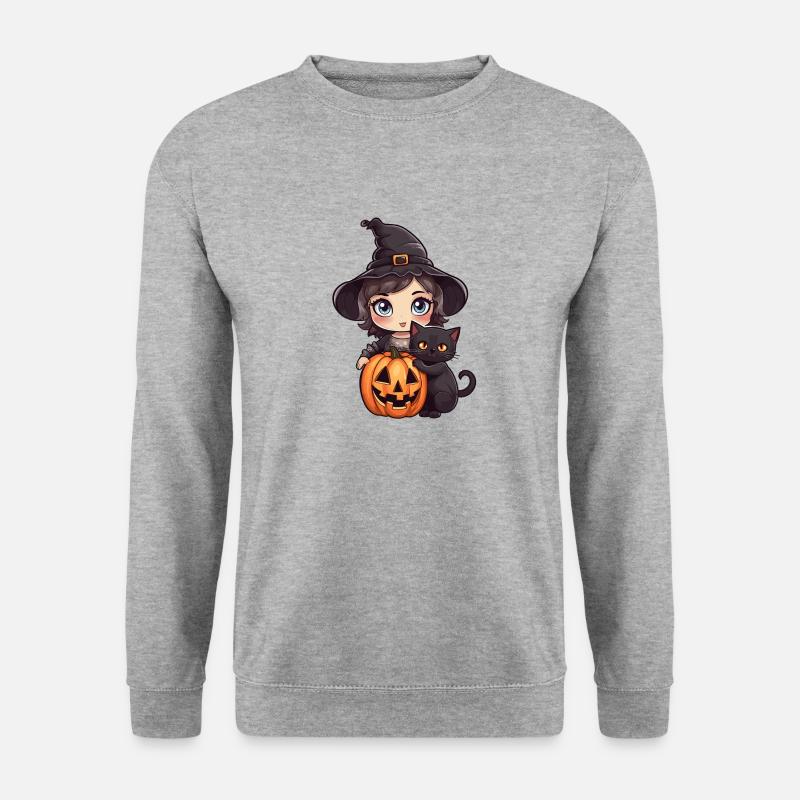 Hexe Kawaii Halloween-Stil - Unisex Pullover - Weißgrau meliert