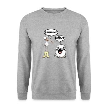 seehund möwe - Unisex Pullover - Weißgrau meliert - Vorne - Alina (178cm) & Michal (187cm)