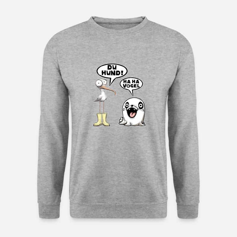Seehund Möwe Vogel Hund - Unisex Pullover - Weißgrau meliert