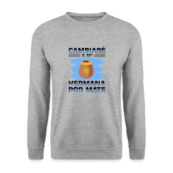 Argentinien-Flagge Argentinischer Yerba Mate Tee - Unisex Pullover - Weißgrau meliert - Vorne - Alina (178cm) & Michal (187cm)
