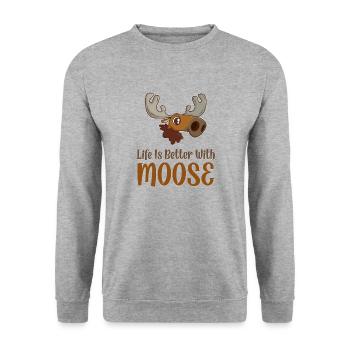 Life is better with moose! Funny moose saying - Unisex Sweatshirt - salt & pepper - Front - Alina (178cm) & Michal (187cm)