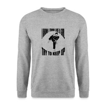 Karate Hapkido Judo Aikido Kampfkunst Kampfsport - Unisex Pullover - Weißgrau meliert - Vorne - Alina (178cm) & Michal (187cm)