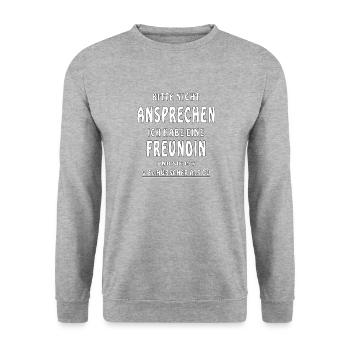 NICHT ANSPRECHEN HABE EINE FREUNDIN - Unisex Pullover - Weißgrau meliert - Vorne - Alina (178cm) & Michal (187cm)