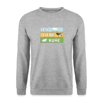 ICH LIEBE KÜHE - Unisex Pullover - Weißgrau meliert - Vorne - Alina (178cm) & Michal (187cm)