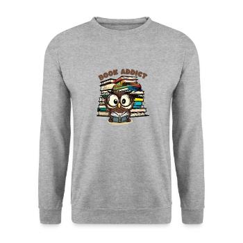 Owl reading books - Book Addict - Unisex Sweatshirt - salt & pepper - Front - Alina (178cm) & Michal (187cm)