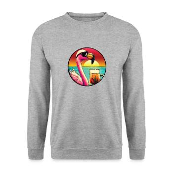 Flamingo trinkt Bier - Unisex Pullover - Weißgrau meliert - Vorne - Alina (178cm) & Michal (187cm)