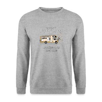 CAMPINGBUS IRGENDWANN KÖNNTE ZU SPÄT SEIN - Unisex Pullover - Weißgrau meliert - Vorne - Alina (178cm) & Michal (187cm)