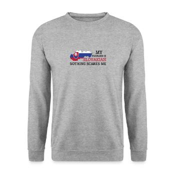 Nichts macht mir Angst Meine Frau ist slowakisch - Unisex Pullover - Weißgrau meliert - Vorne - Alina (178cm) & Michal (187cm)