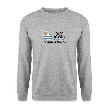 Nothing Scares Me My Wife Is Uruguayan Husband - Unisex Sweatshirt - salt & pepper - Front - Alina (178cm) & Michal (187cm)