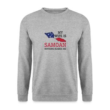 Rien ne me fait peur Ma femme est samoane - Sweat-shirt Unisexe - gris chiné - Devant - Alina (178cm) & Michal (187cm)