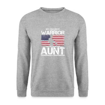 Stolze amerikanische Tante - Unisex Pullover - Weißgrau meliert - Vorne - Alina (178cm) & Michal (187cm)