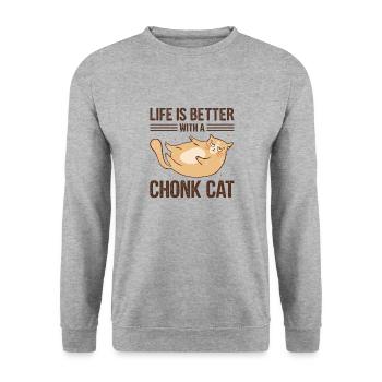 Kitty Fat Cat Lover Meme Kitten Meow Chonk Cat - Unisex Pullover - Weißgrau meliert - Vorne - Alina (178cm) & Michal (187cm)