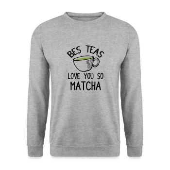 Grüntee-Liebhaber Japanischer Matcha-Latte-Drink - Unisex Pullover - Weißgrau meliert - Vorne - Alina (178cm) & Michal (187cm)