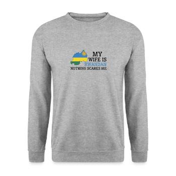Rien ne me fait peur Ma femme est rwandaise - Sweat-shirt Unisexe - gris chiné - Devant - Alina (178cm) & Michal (187cm)