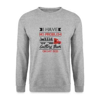 LKW Flachbettmaschine Frachtfahrzeug - Unisex Pullover - Weißgrau meliert - Vorne - Alina (178cm) & Michal (187cm)