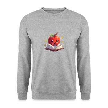 Buch lesen Apfel pflücken Lesen Bibliothek Lehrer - Unisex Pullover - Weißgrau meliert - Vorne - Alina (178cm) & Michal (187cm)