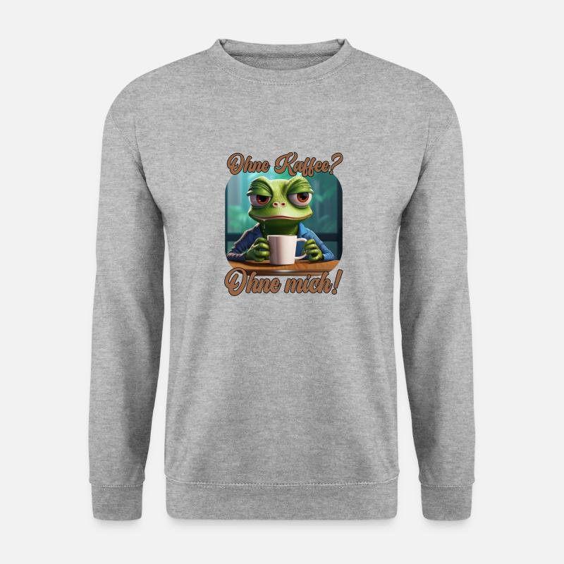 Lustiger Frosch mit Spruch: Ohne Kaffee Ohne mich - Unisex Pullover - Weißgrau meliert