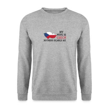 Nichts macht mir Angst Meine Frau ist tschechisch - Unisex Pullover - Weißgrau meliert - Vorne - Alina (178cm) & Michal (187cm)
