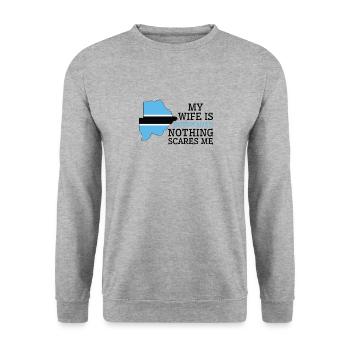 Rien ne me fait peur Ma femme vient du Botswana - Sweat-shirt Unisexe - gris chiné - Devant - Alina (178cm) & Michal (187cm)