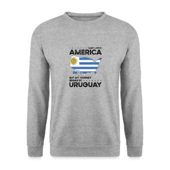 Uruguayan American Patriot USA Grown Uruguay US - Unisex Sweatshirt - salt & pepper - Front - Alina (178cm) & Michal (187cm)
