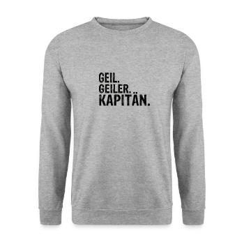 Kapitän Kapitän Spruch Kapitän Geburtstag - Unisex Pullover - Weißgrau meliert - Vorne - Alina (178cm) & Michal (187cm)