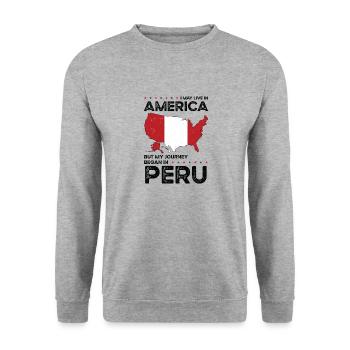 Peruvian American Patriot USA Grown Peru US Flag - Unisex Sweatshirt - salt & pepper - Front - Alina (178cm) & Michal (187cm)