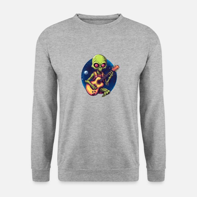 Grüner Alien-Gitarrist - Unisex Pullover - Weißgrau meliert