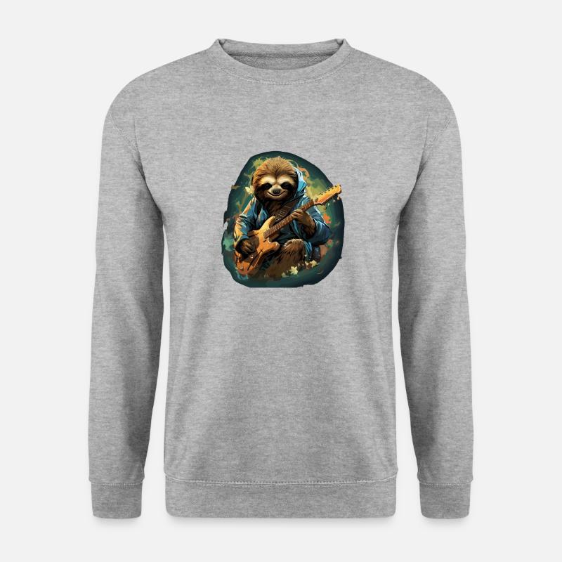 Lustiges Faultier mit E-Gitarre - Unisex Pullover - Weißgrau meliert
