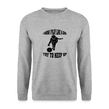Bowling Quilles Bowler Bowling Club Bowling Club - Sweat-shirt Unisexe - gris chiné - Devant - Alina (178cm) & Michal (187cm)