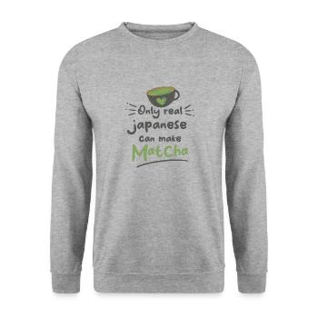 Green Tea Lovers Japanese Matcha Latte Drink - Unisex Sweatshirt - salt & pepper - Front - Alina (178cm) & Michal (187cm)
