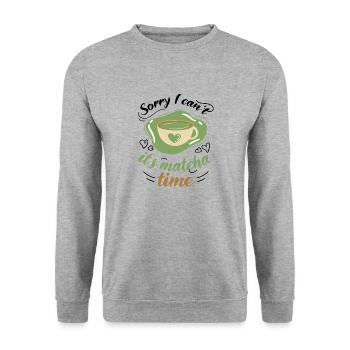 Green Tea Lovers Japanese Matcha Latte Drink - Unisex Sweatshirt - salt & pepper - Front - Alina (178cm) & Michal (187cm)