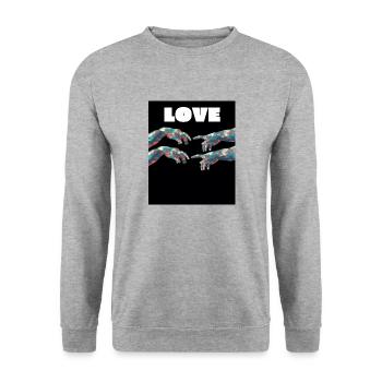 LOVE Hand T-Shirt Bunt - Unisex Pullover - Weißgrau meliert - Vorne - Alina (178cm) & Michal (187cm)
