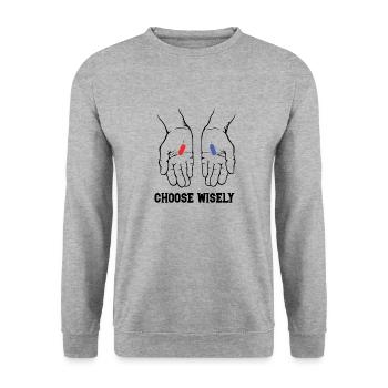 CHOOSE WISELY - Unisex Pullover - Weißgrau meliert - Vorne - Alina (178cm) & Michal (187cm)