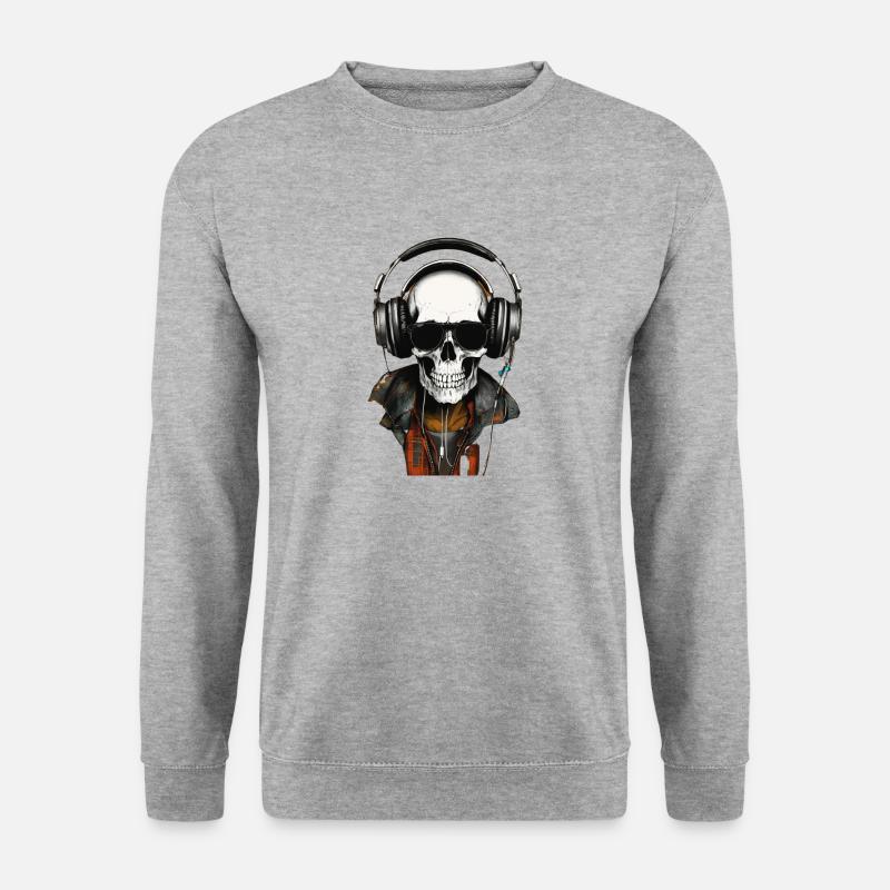 Schädel mit Sonnenbrille und Kopfhörern - Unisex Pullover - Weißgrau meliert
