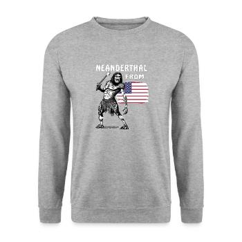 NÉANDERTAL, ÉTATS-UNIS - Sweat-shirt Unisexe - gris chiné - Devant - Alina (178cm) & Michal (187cm)