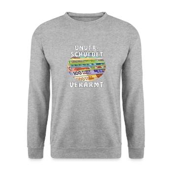 GELD UNVERSCHULDET VERARMT - Unisex Pullover - Weißgrau meliert - Vorne - Alina (178cm) & Michal (187cm)