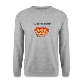 Tu m’as eu à la pizza - Sweat-shirt Unisexe - gris chiné - Devant - Alina (178cm) & Michal (187cm)