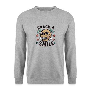 Skulls Crack A Smile Totenkopf Skull - Unisex Sweatshirt - salt & pepper - Front - Alina (178cm) & Michal (187cm)