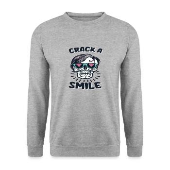 Skulls Crack A Smile Totenkopf Skull - Unisex Sweatshirt - salt & pepper - Front - Alina (178cm) & Michal (187cm)
