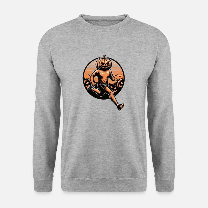 Halloween-Läufer mit Kürbiskopf - Unisex Pullover - Weißgrau meliert