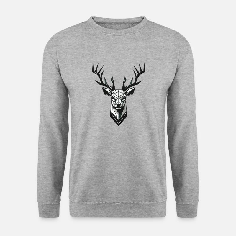 Geometrischer Hirsch mit Geweih - Unisex Pullover - Weißgrau meliert